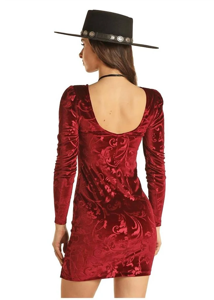 Rock & Roll Cowgirl Embossed Velvet Dress In Burgundy 2