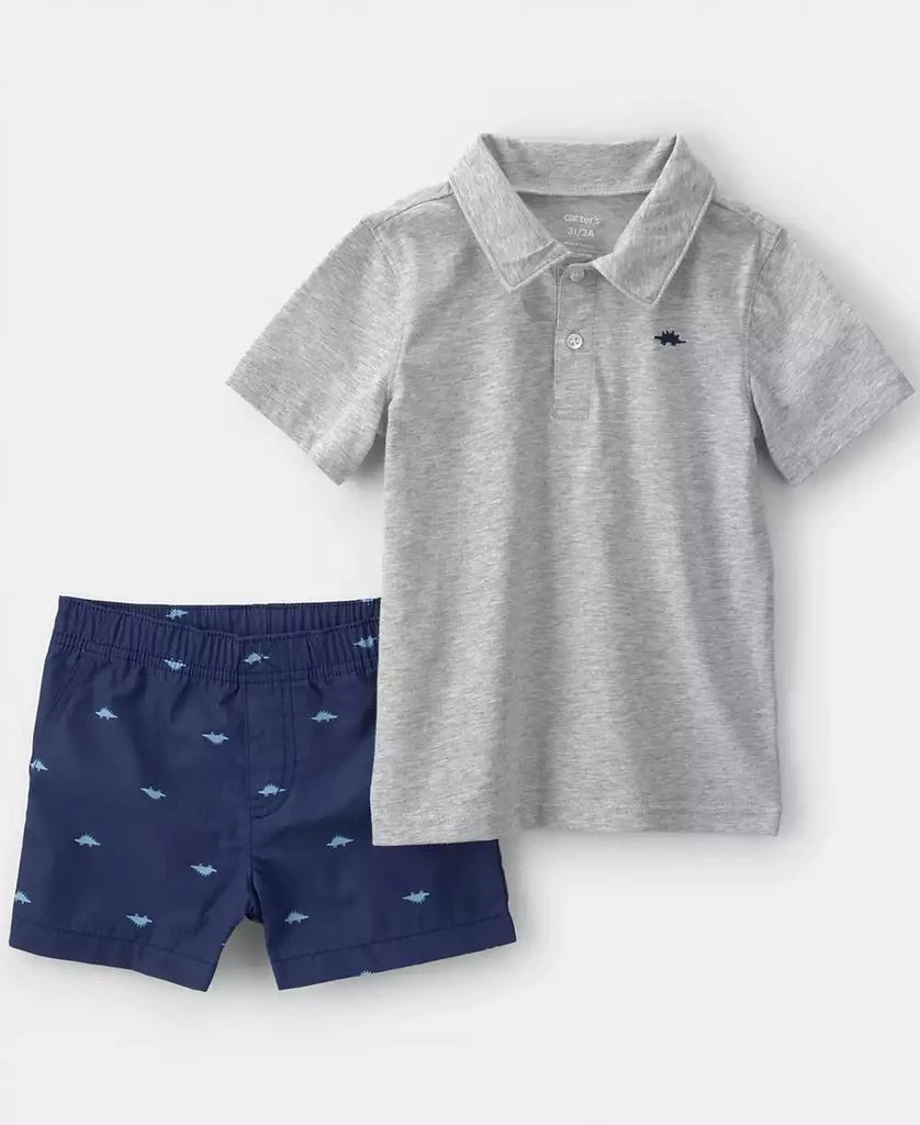 Carter
s Boys
 Toddler 2T-5T Dinosaur Polo Shirt and Shorts, 2-Piece Set