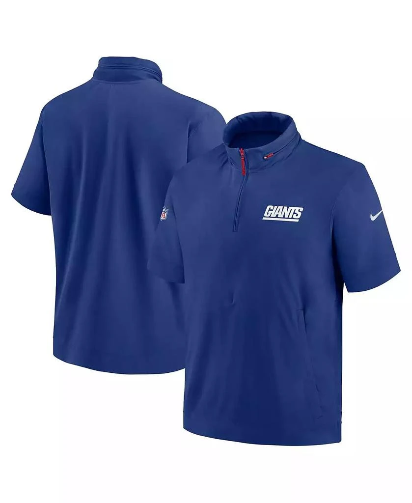 NIKE Men's Royal New York Giants 2024 Sideline Coach Short Sleeve Half-Zip Hoodie Jacket 1