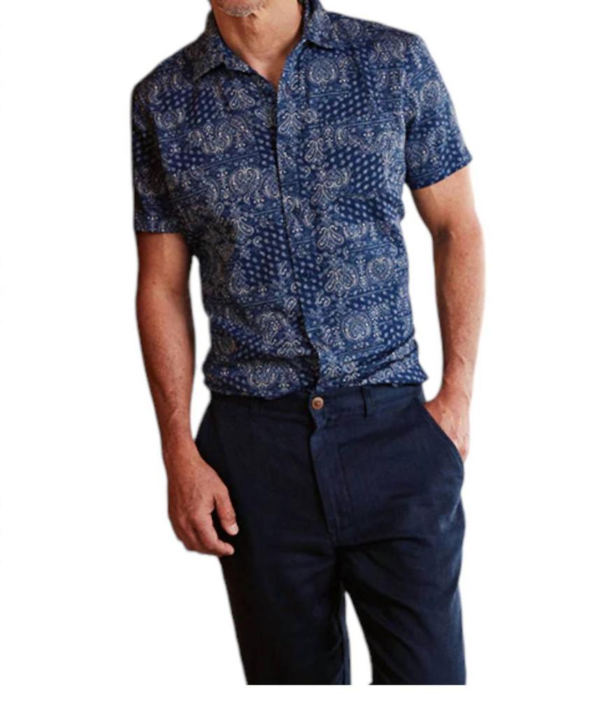 Grayers Bedford Textured Printed Shirt In Navy Bandana