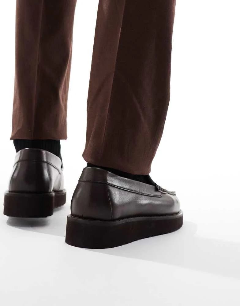 ASOS ASOS DESIGN penny loafer in brown leather with fur detail 4