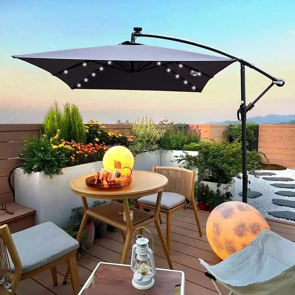 Streamdale Furniture Streamdale Solar Powered LED Patio Umbrella, 8 Ribs, Crank and Cross Base