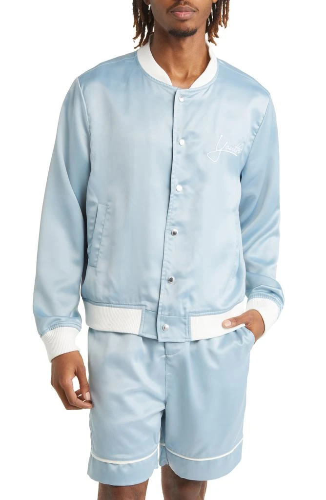 Native Youth Embroidered Logo Satin Bomber Jacket 4