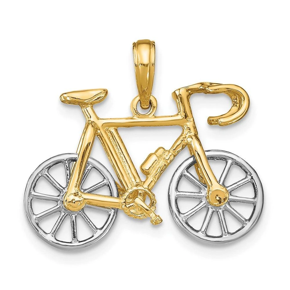 Diamond2Deal 10k Yellow Gold Rhodium 3-D Ten Speed Bicycle Charm Pendant 4