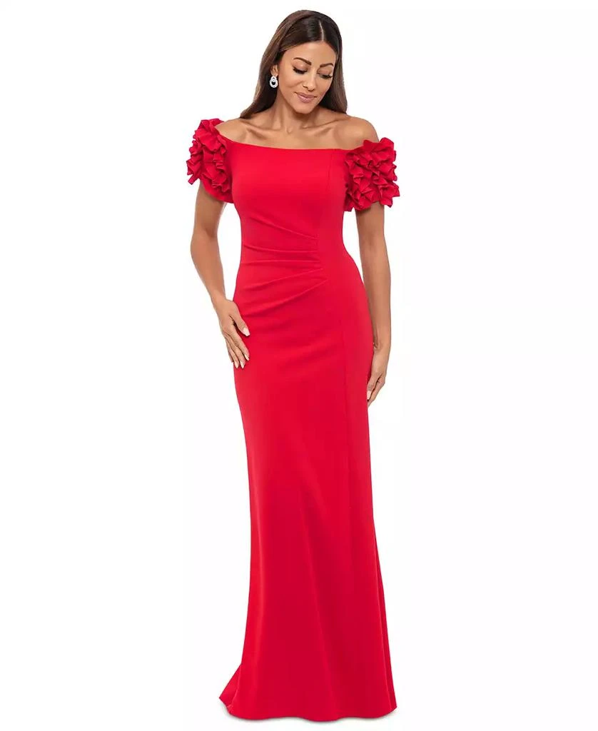 XSCAPE Petite Off-the-Shoulder Ruffle-Sleeve Gown 1
