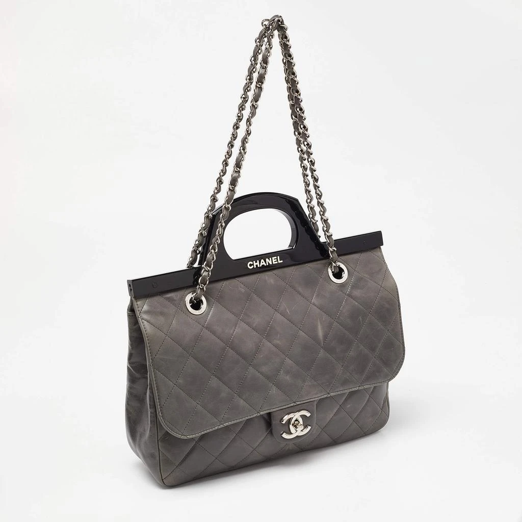 Chanel Chanel Grey Quilted Glazed Leather Small CC Delivery Bag 4