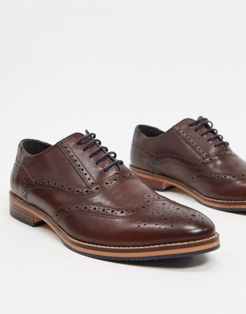 ASOS DESIGN brogue shoes in brown leather with natural sole and colour details Brown UK 8