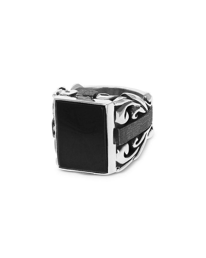 King Baby Sterling Silver Onyx Statement Scroll Ring