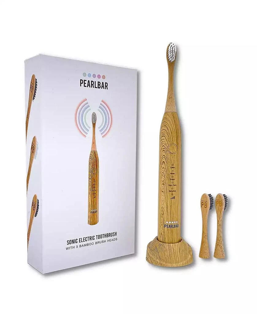 PearlBar Sonic Electric Toothbrush with USB Charging Base, USB Cord and Bamboo Brush Heads, Set of 3 1