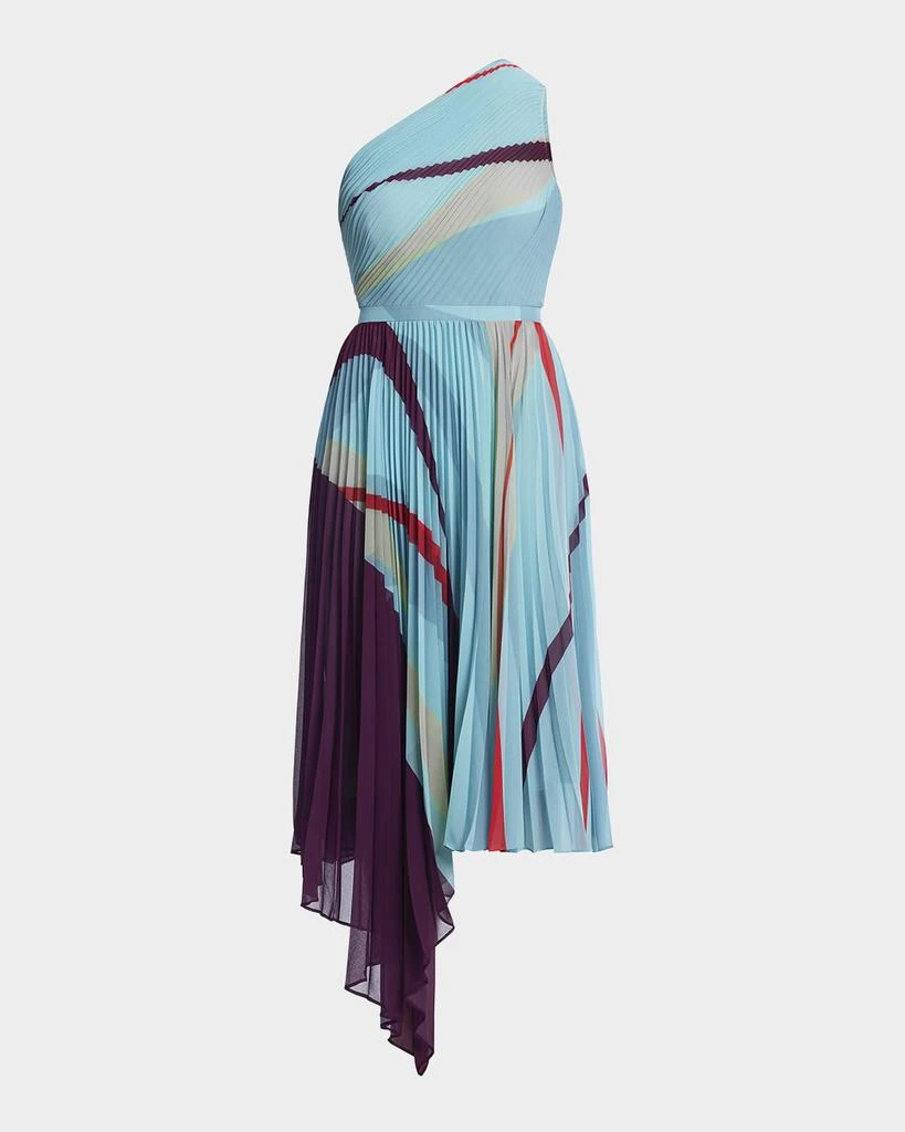 BCBG One-Shoulder Abstract-Print Pleated Midi Dress 1