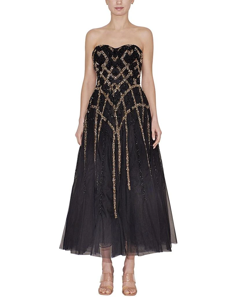 REEM ACRA Strapless Beaded Tulle Cocktail Dress 1