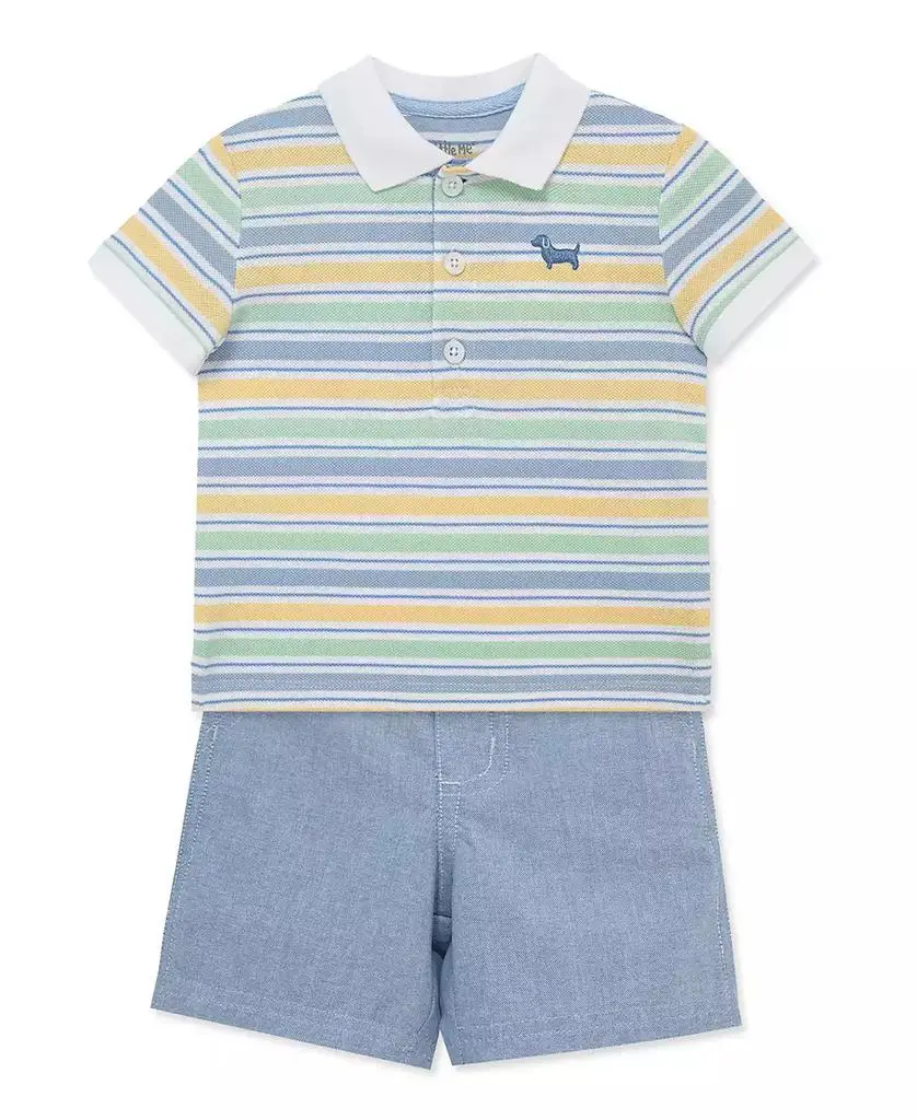 Little Me Baby Boys' Collared Neck Polo Shirt and Shorts, 2-Piece Set