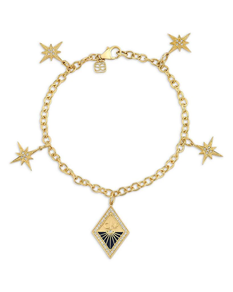 Sydney Evan 14K Yellow Gold Celestial Diamond Multi Starburst and Sundial Medallion Charm Bracelet 1