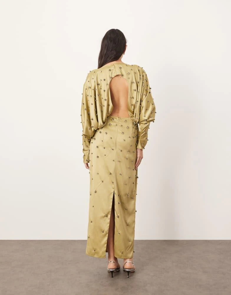 Shop ARRANGE embellished ball bearing strong shoulder open back maxi dress  in green on Sale at BeyondStyle  Get 70% Off ARRANGE embellished ball  bearing strong shoulder open back maxi dress in