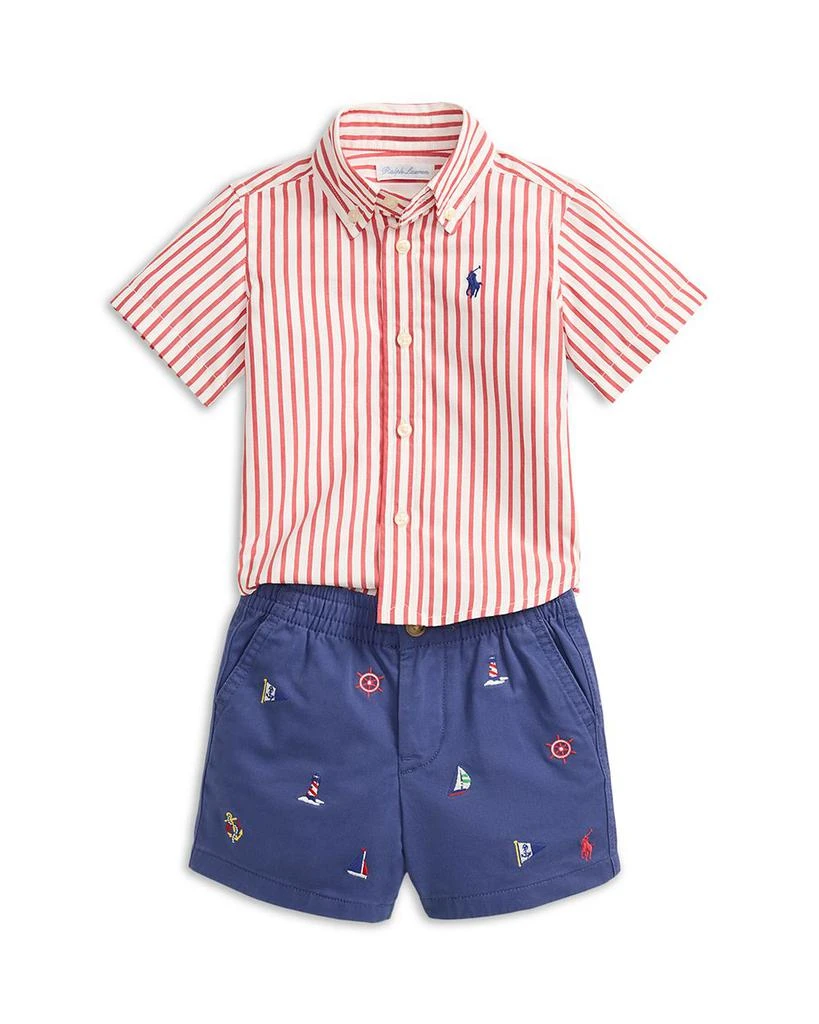 Ralph Lauren Boys' Striped Poplin Shirt & Embroidered Shorts Set - Baby