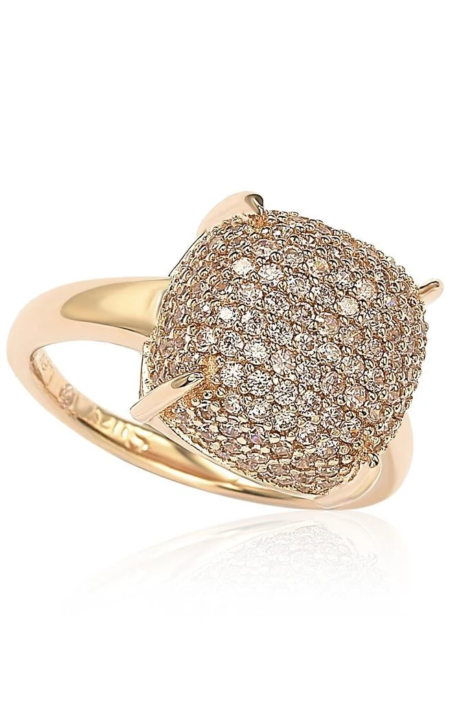 Suzy Levian Rose-Tone Sterling Silver Prong Set Cushion Shape Pave CZ Ring