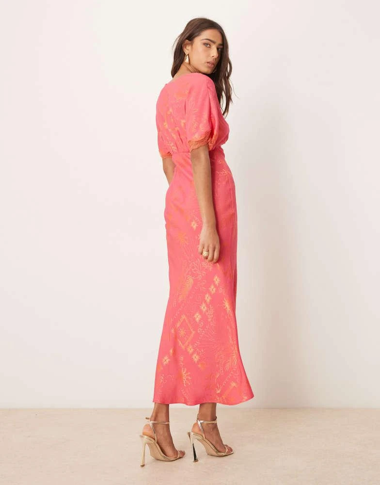 Never Fully Dressed Never Fully Dressed lace trim midaxi dress in red and pink print 3