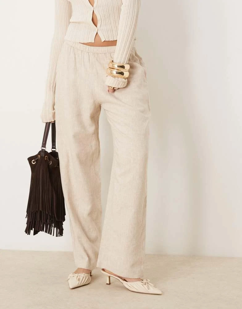Abercrombie & Fitch Abercrombie & Fitch pull on linen blend straight leg trouser in beige 4