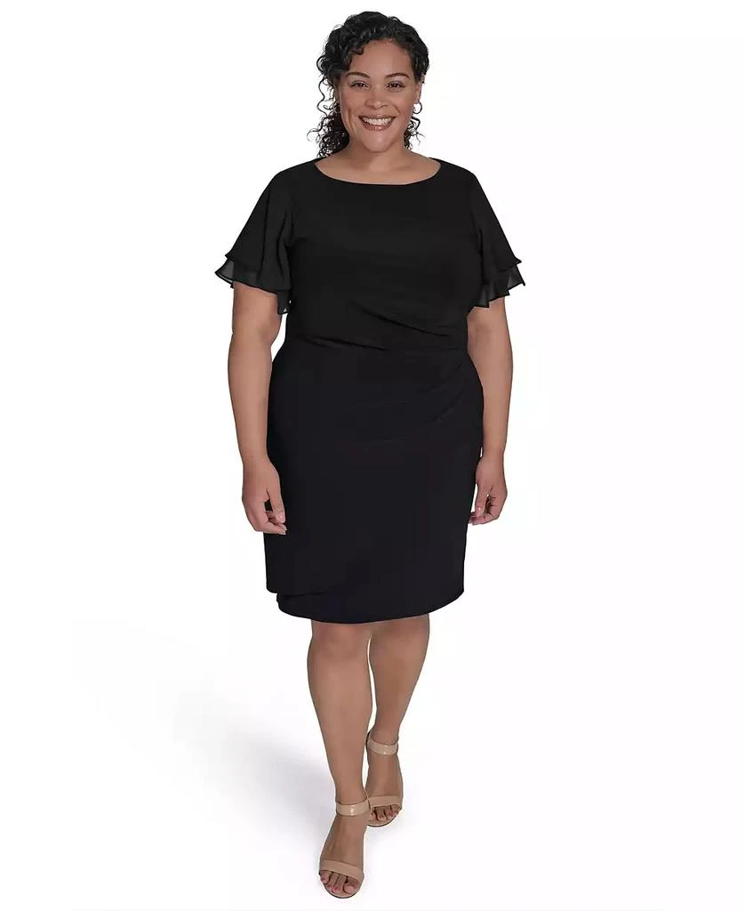Jessica Howard Plus Size Flutter-Sleeve Shirred Dress - Dresses & Skirts -  Free Shipping - BeyondStyle