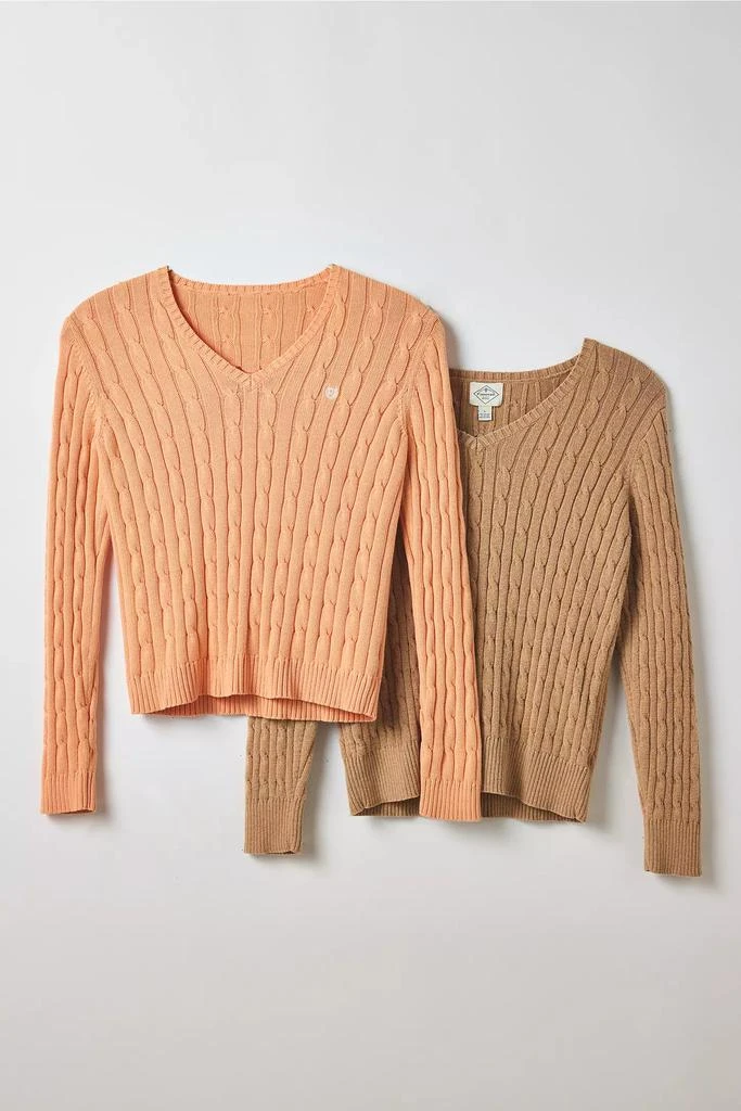 Vintage 
ReMADE by UO Vintage By UO Bleached Cable Knit V-Neck Sweater 2