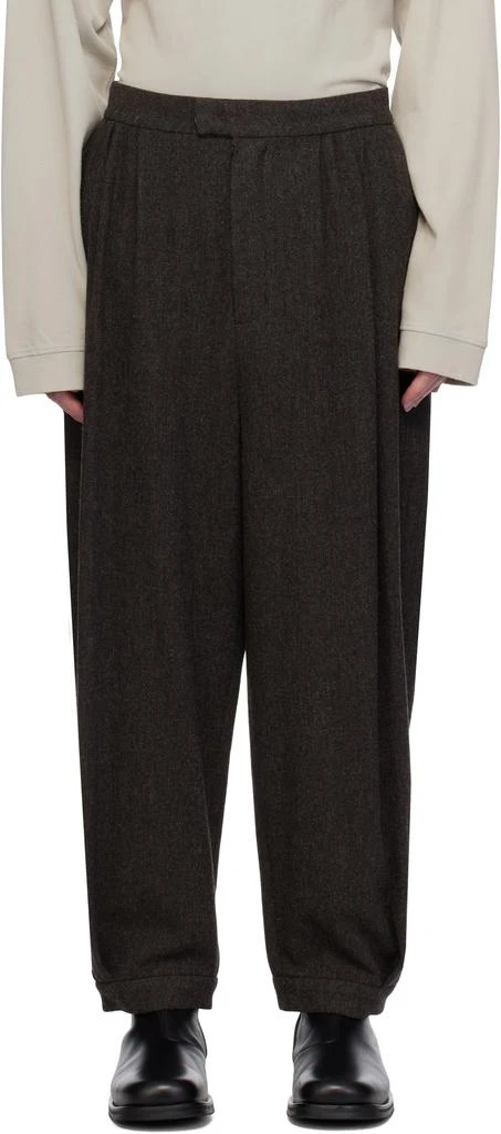AMOMENTO Brown Wool Shirring Trousers 1
