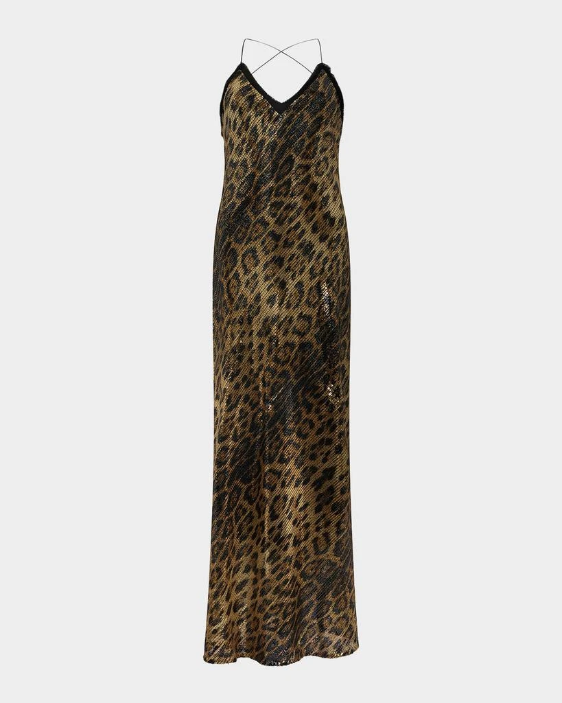 Roberto Cavalli Jaguar-Print Sequined Backless Maxi Slip Dress