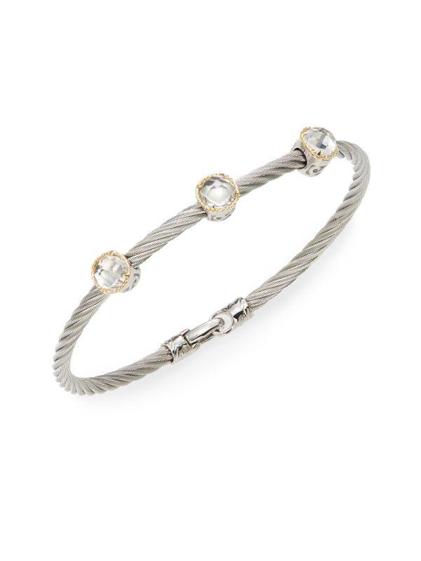 ALOR Classique White Topaz, 18K Yellow Gold & Stainless Steel Bangle Bracelet