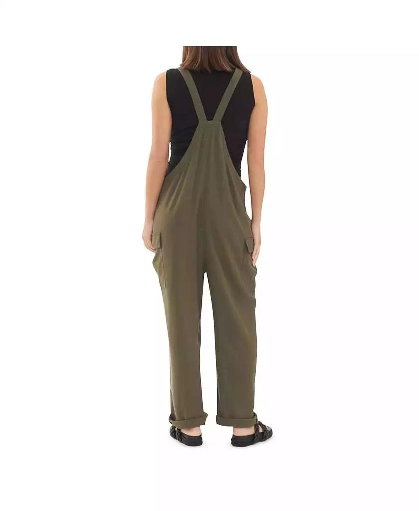 Ripe Maternity Maternity Cargo Pocket Linen Jumpsuit Olive 2