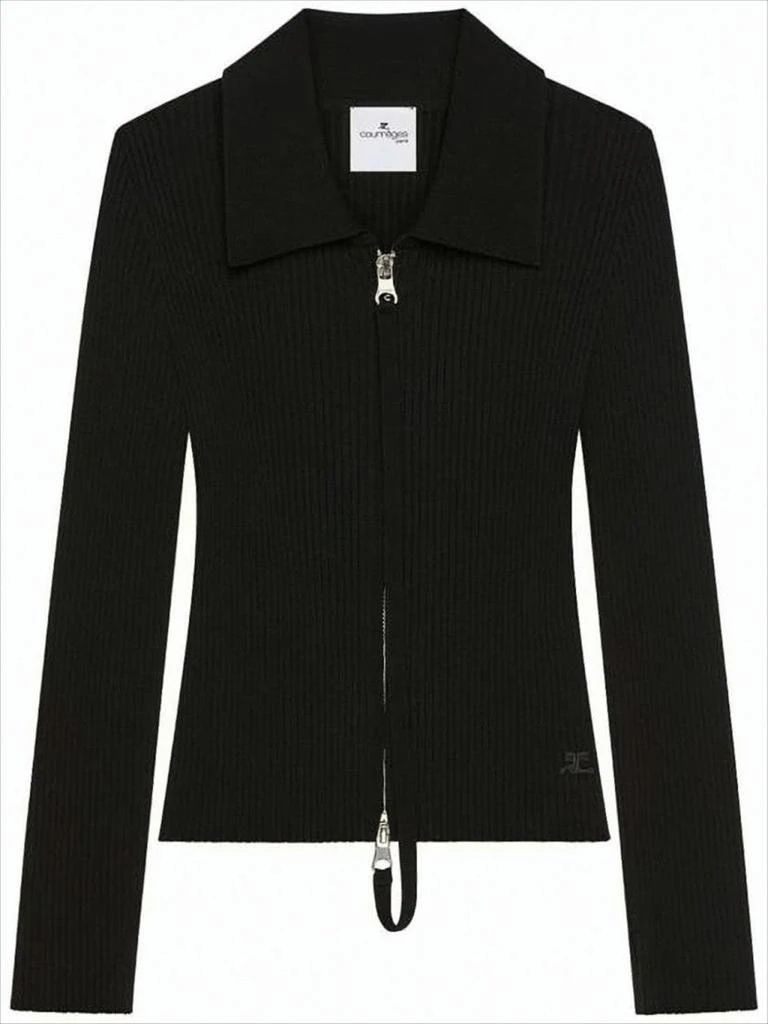 Courrèges Fitted Ribbed Cardigan with Silver Zipper Detail