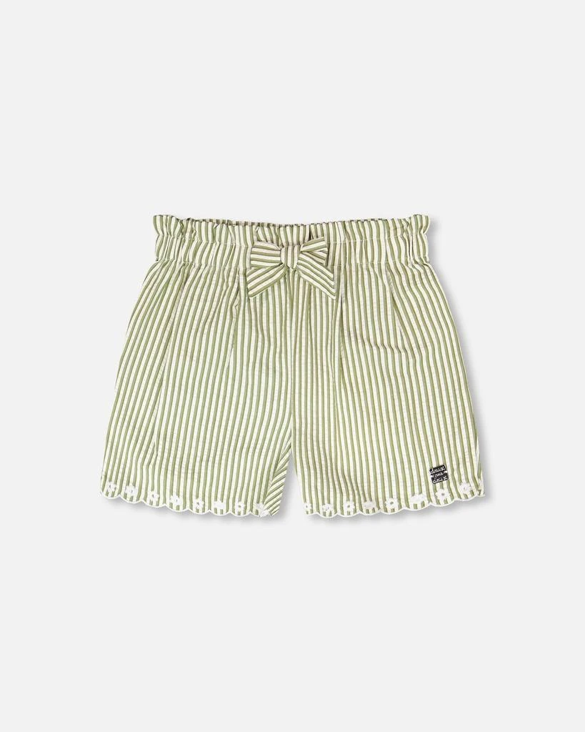 Deux par Deux Shorts Green and Off White Stripes with Embroidery