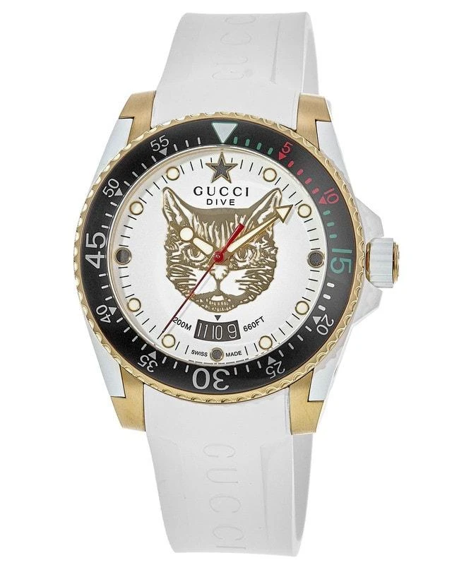 Gucci Gucci Dive White Dial 40mm Rubber Strap Men's Watch YA136322 1