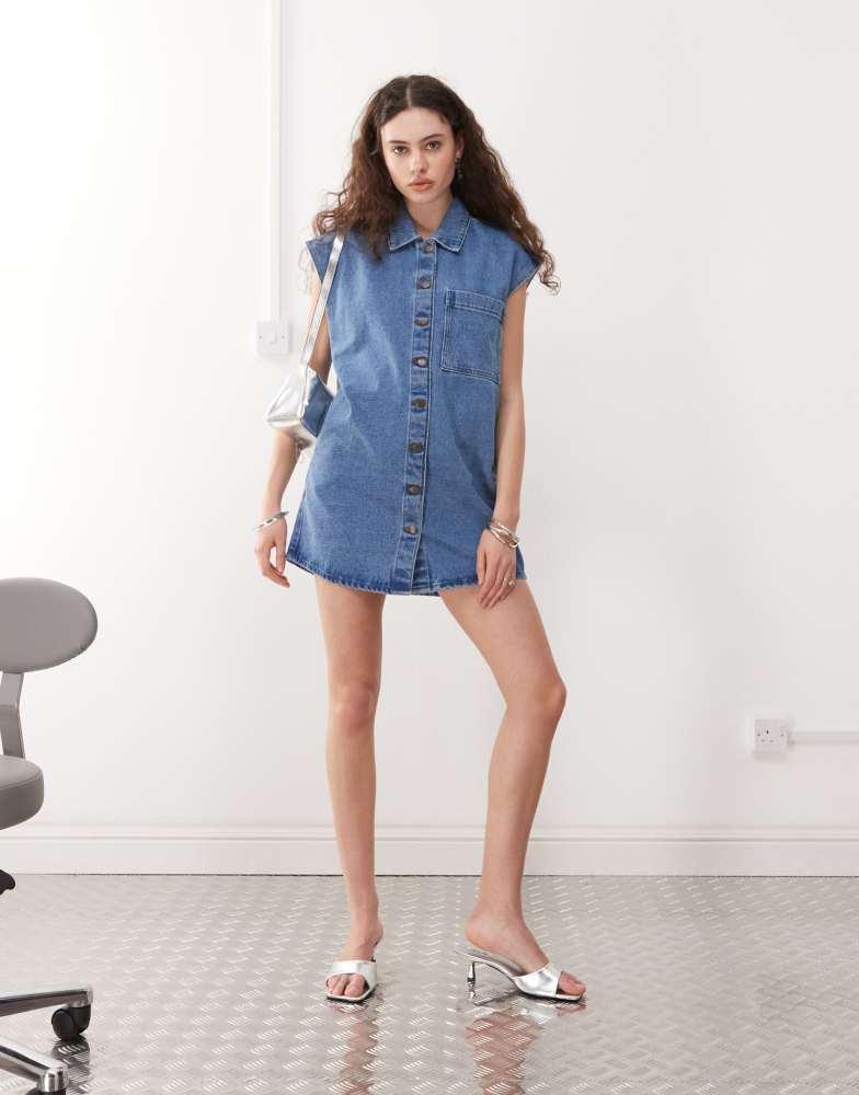 Noisy May Noisy May sleeveless denim mini dress in mid blue wash