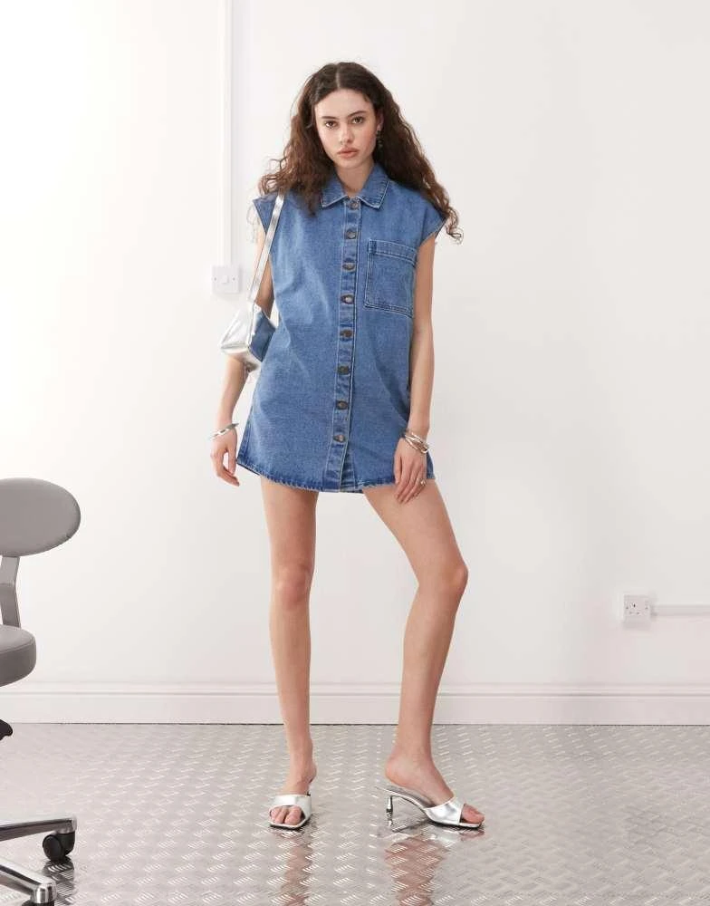 Noisy May Noisy May sleeveless denim mini dress in mid blue wash 2