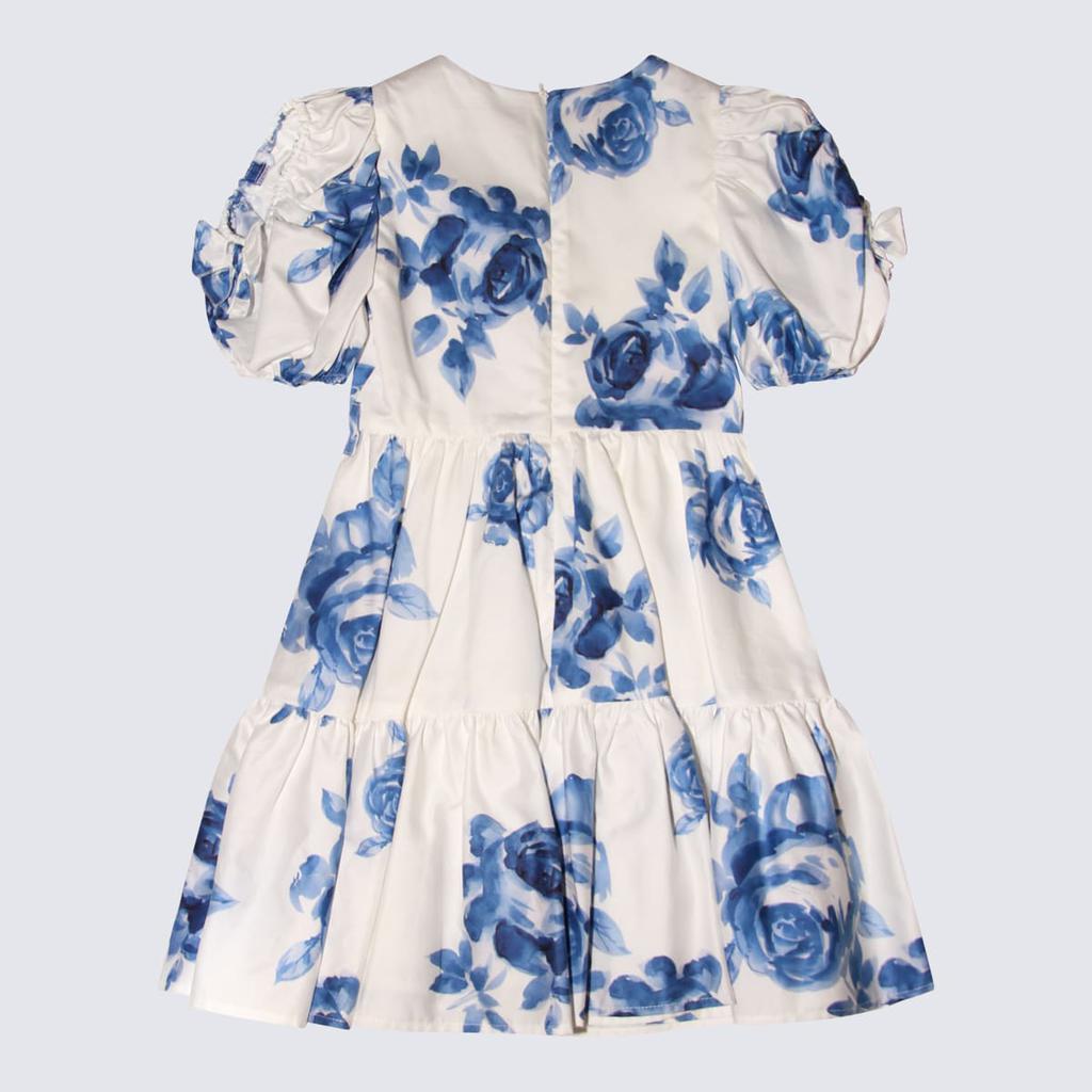 MONNALISA White And Blue Cotton Dress
