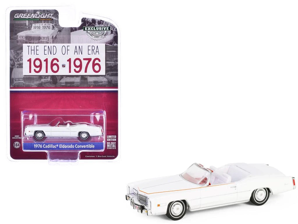 Diecast Model Greenlight 1976 Cadillac Eldorado Convertible White with Red and Blue Stripes "The End of an Era 1916-1976" "Hobby Exclusive" Series 1/64 Diecast Model Car by Greenlight 2