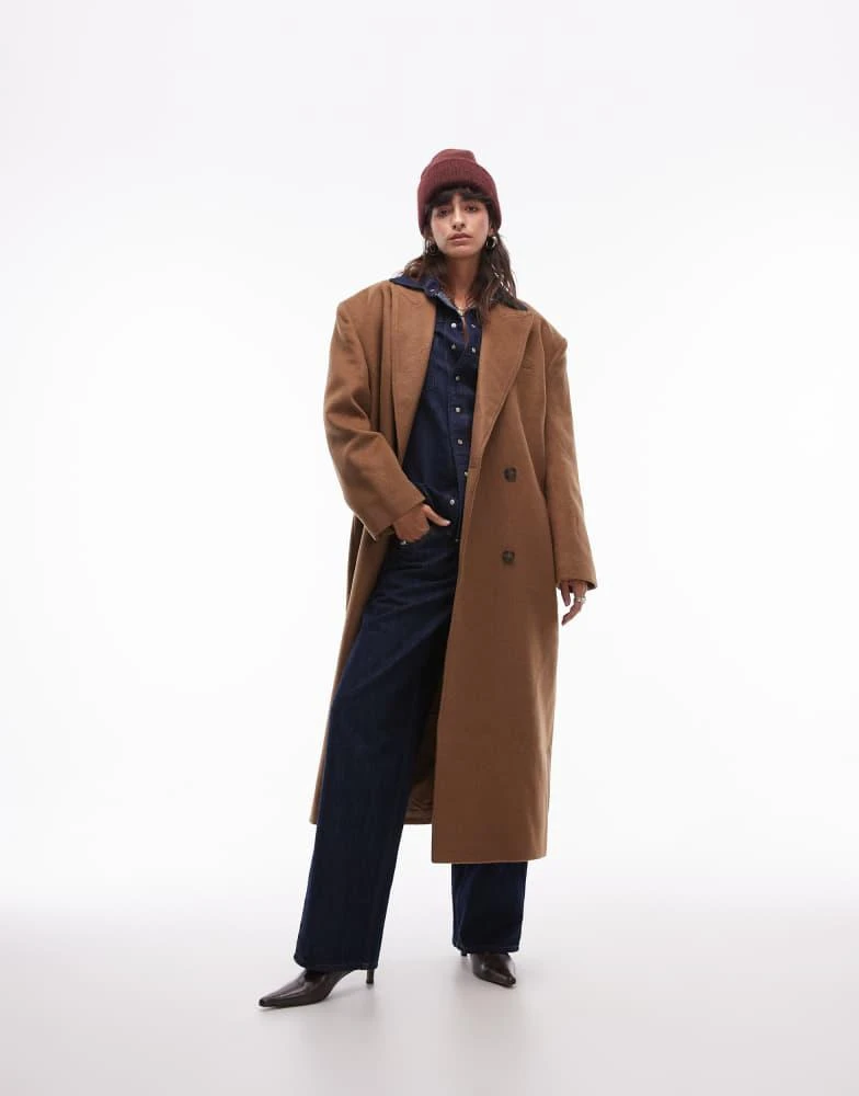 Topshop Topshop premium formal coat with wool in camel 1