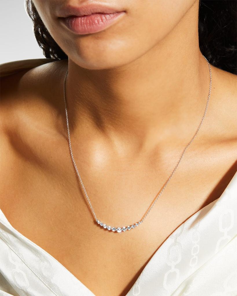 Memoire 18k White Gold Diamond Curved Bar Pendant Necklace, 16-18"L, 1.07tcw