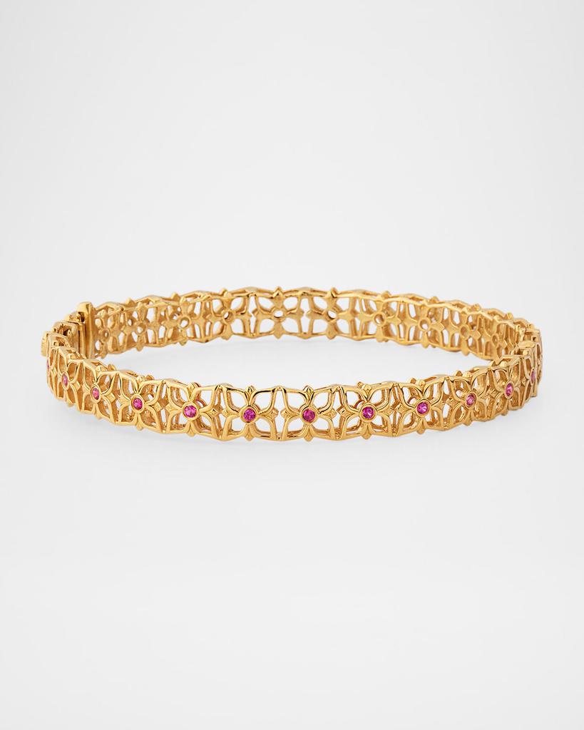 Stephen Dweck 18K Yellow Gold Diamond and Ruby Bangle Bracelet