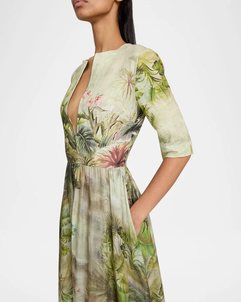 Elie Saab Mixed-Media Printed Short-Sleeve Midi Dress 5
