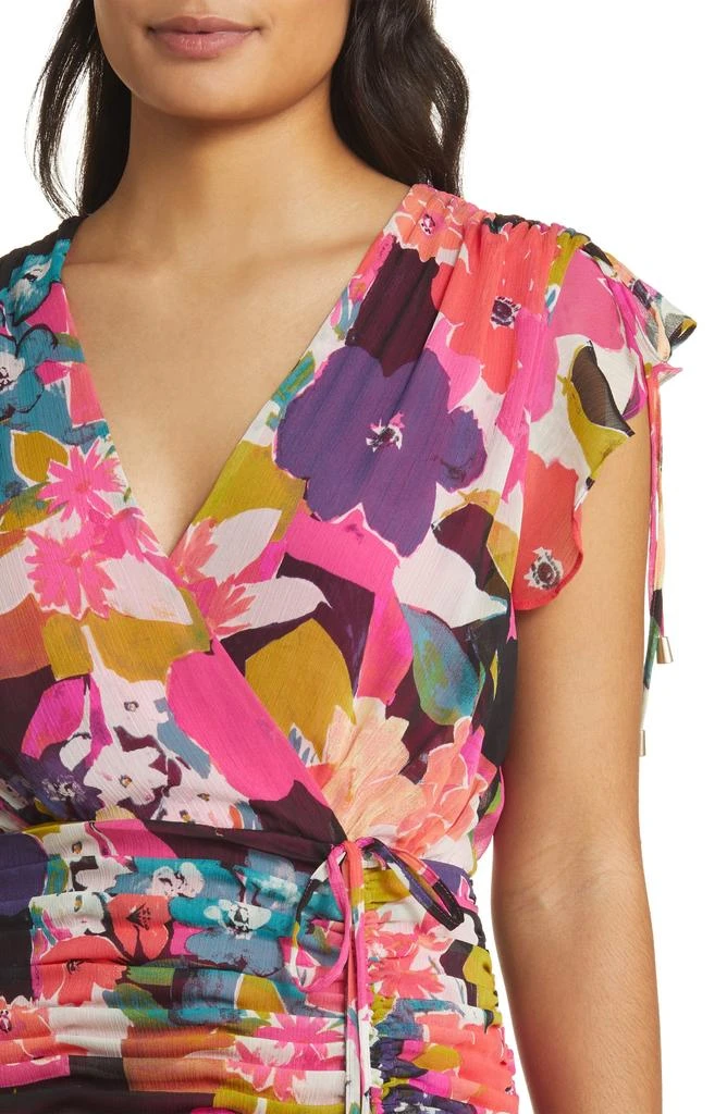 Tahari Floral Side Ruched Chiffon Midi Dress 4