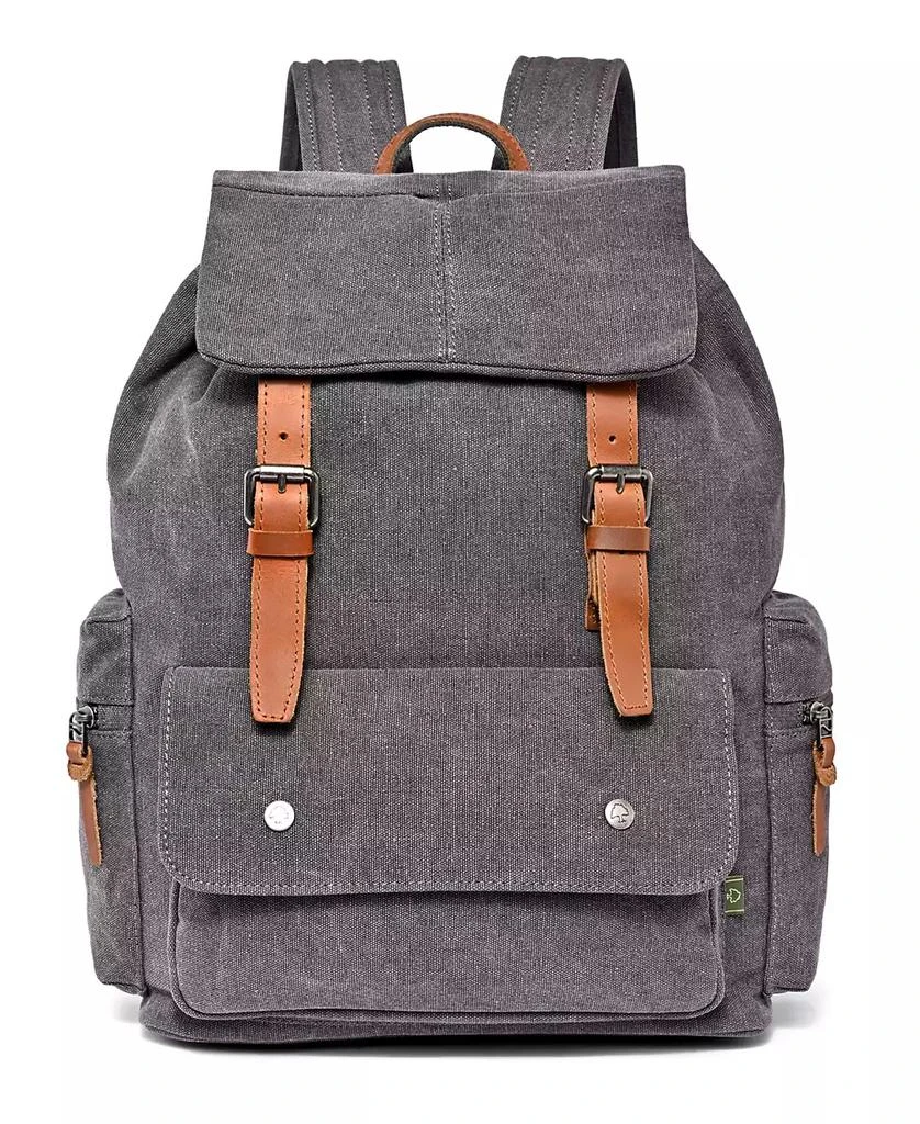 Brand New TSD Earth & Style Gray Canvas Backpack with Brown Leather Accents Tarpa | Classic Graphite Canvas & Tan Leather Backpack | In  main image 4