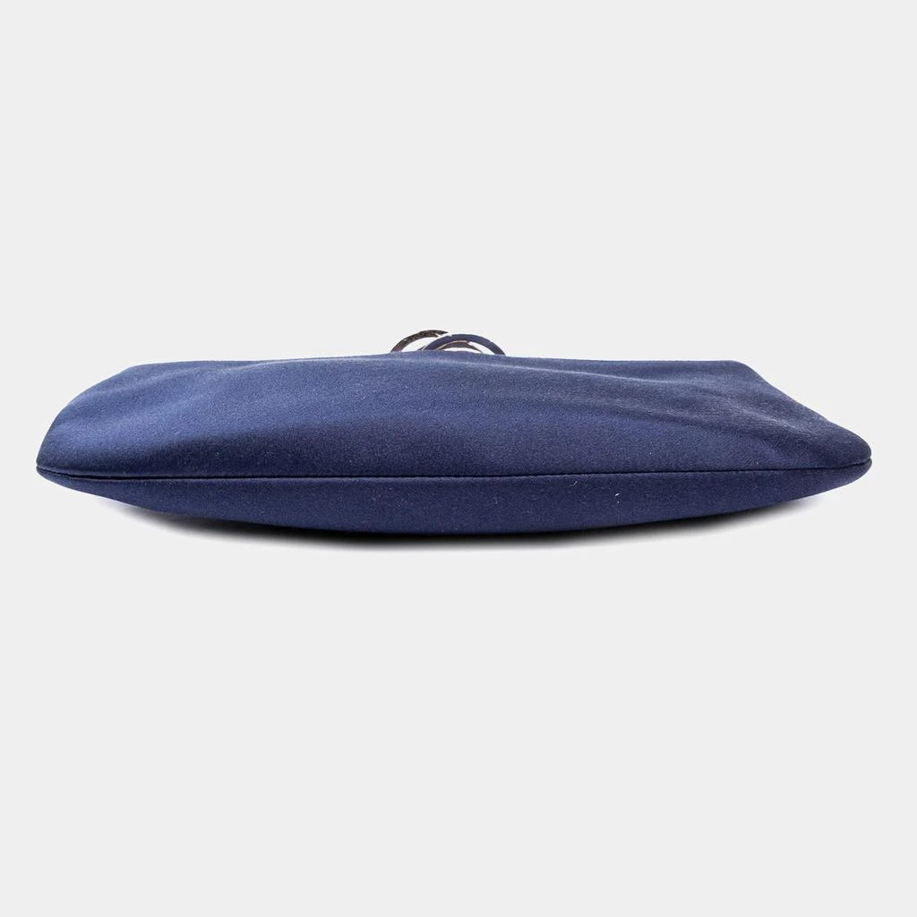 Chanel Chanel Navy Blue Satin Crystal Camellia Evening Frame Clutch 3