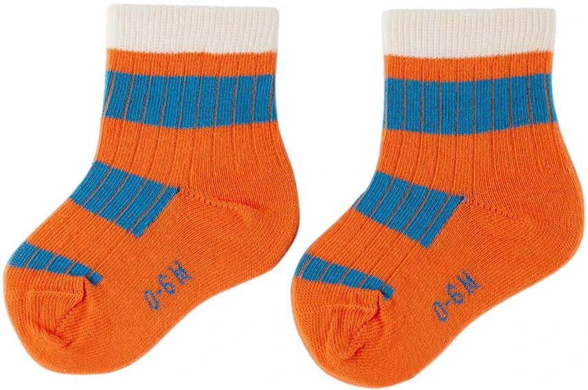 TINYCOTTONS Baby Orange & Blue Big Stripes Socks 2