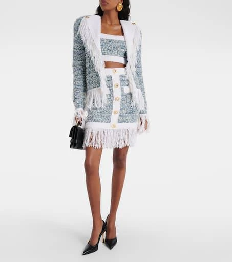 Balmain Fringed denim tweed jacket 2