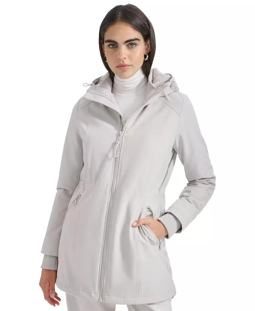Calvin Klein Womens Hooded Faux-Fur-Lined Anorak Raincoat 1