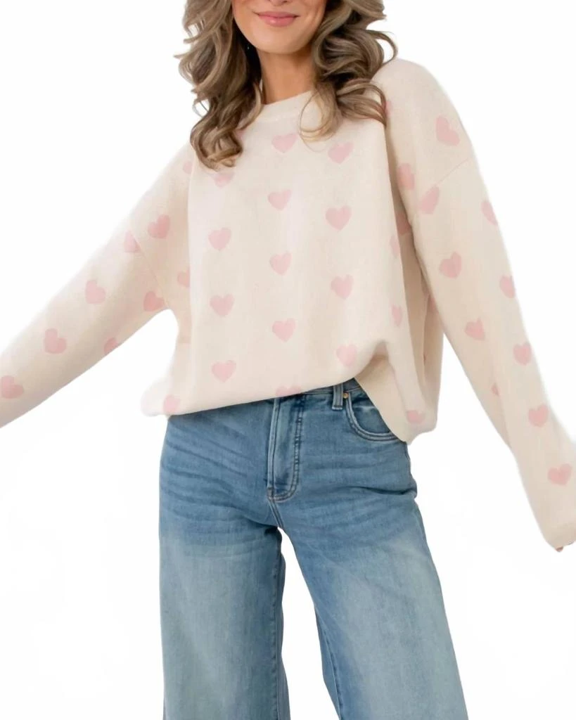 WISHLIST She
s Blushing Heart Sweater In Cream