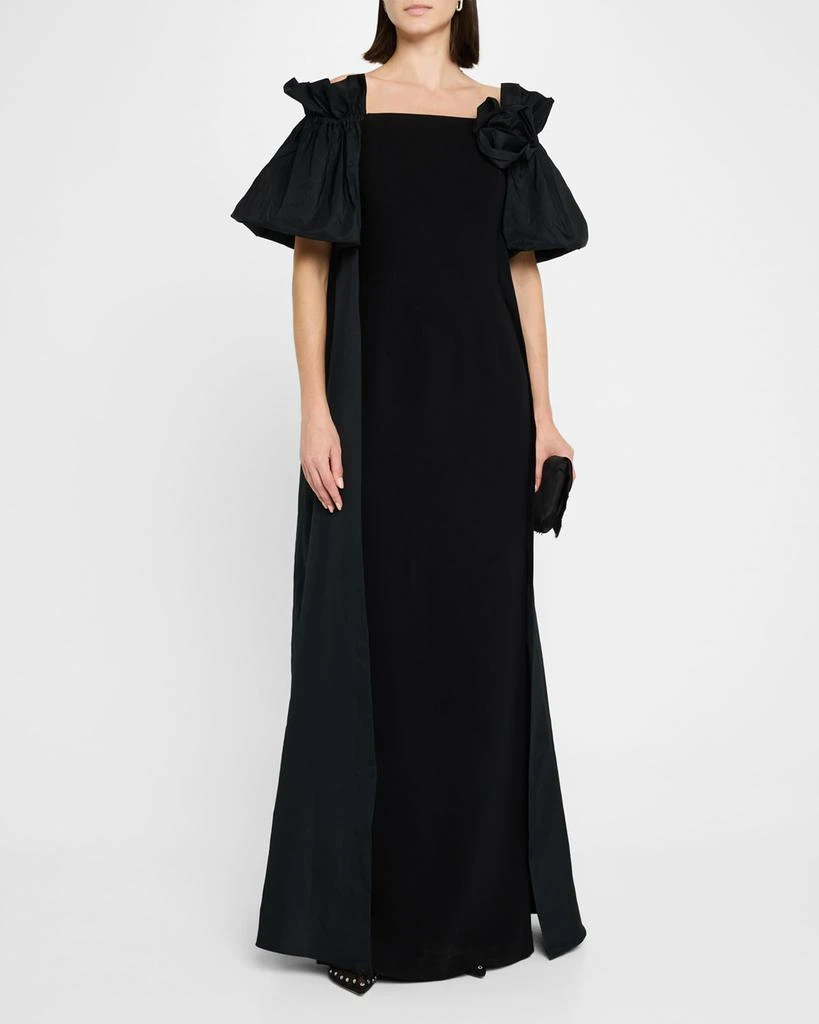 Teri Jon Off-Shoulder Taffeta & Crepe Cape Gown 4