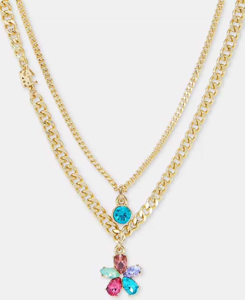 Karl Lagerfeld Paris Multicolor Crystal Flower Layered Pendant Necklace, 16" + 3" extender