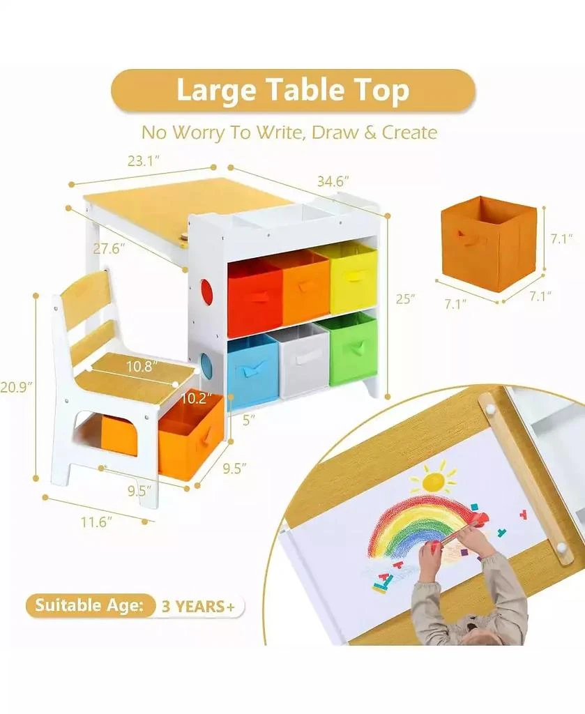 Kinder King 3-in-1 Kids Table and 2 Chairs Set with Storage, Removable Top and Chalkboard for Art, Crafts, and Reading 3
