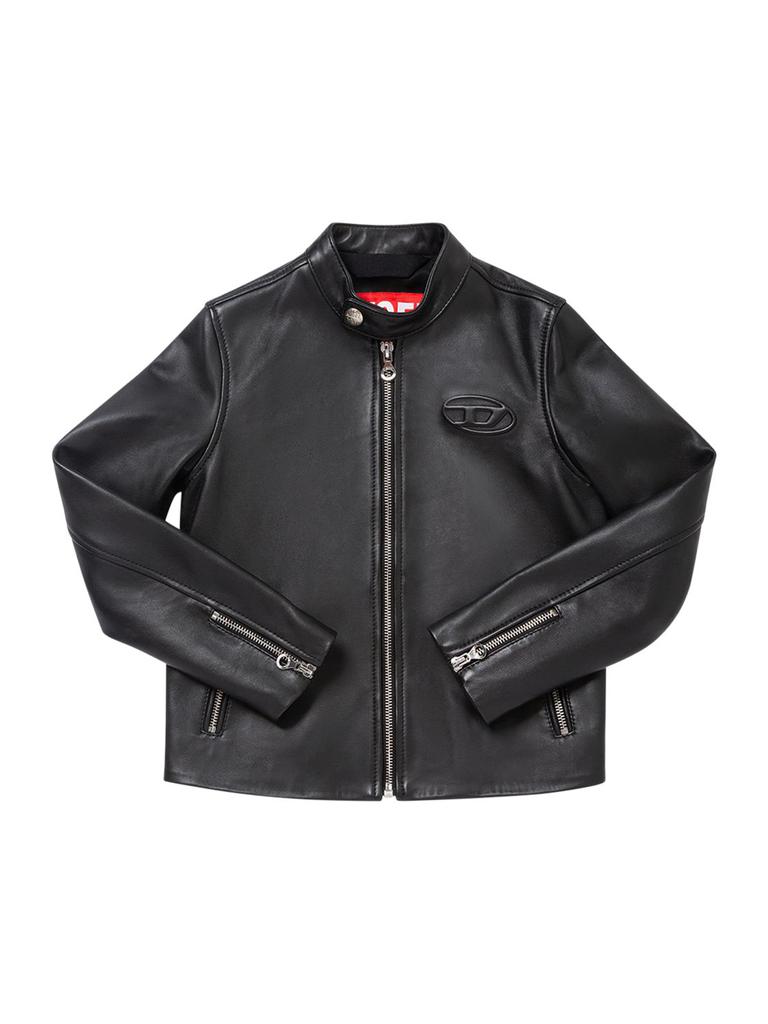 Diesel Logo Embossed Leather Jacket